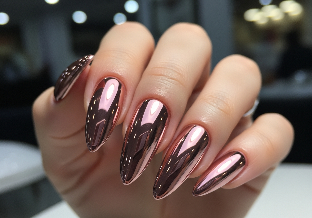 Nail art design — rose gold chrome nails